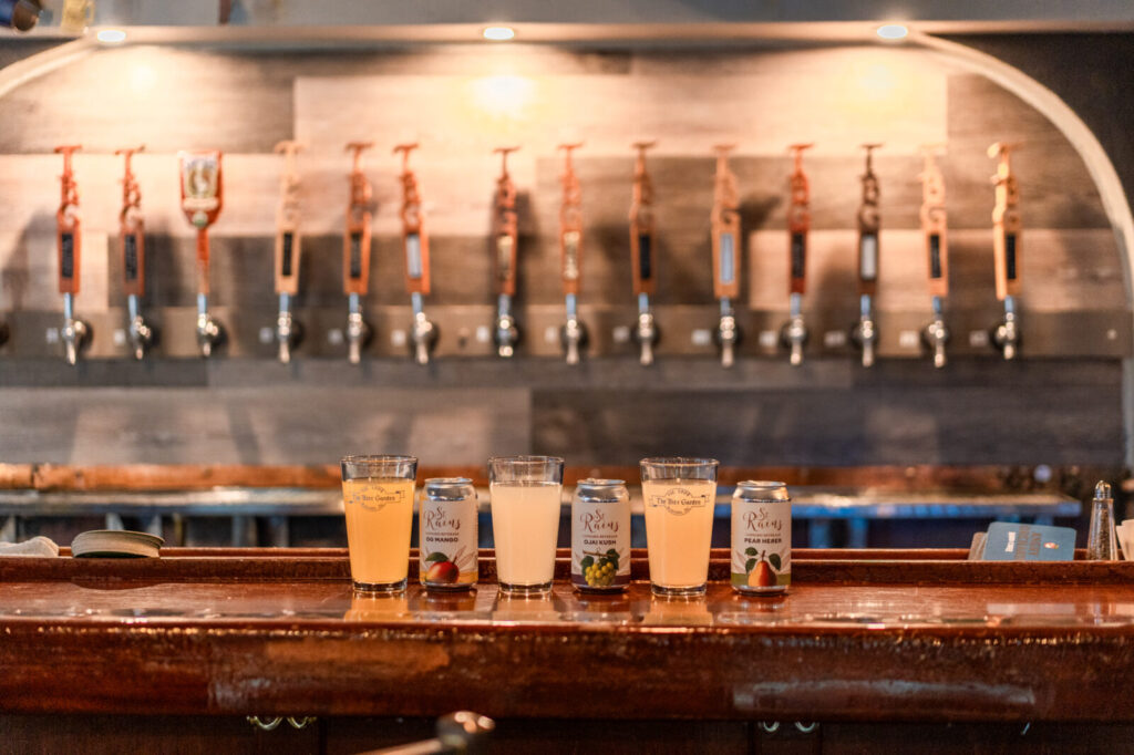 beer and St. Rains on a bar in an Asheville Brewery